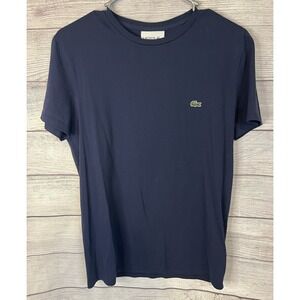 Lacoste Men's Short Sleeve Crewneck Tee - Navy with Green Croc Logo
